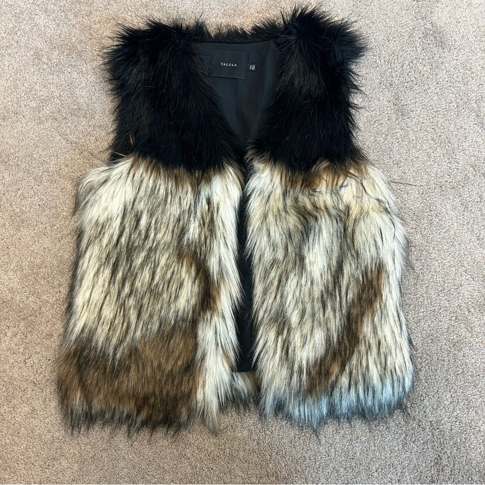 ARITZIA Talula fur vest black brown cream colours size XXS - Picture 4 of 13